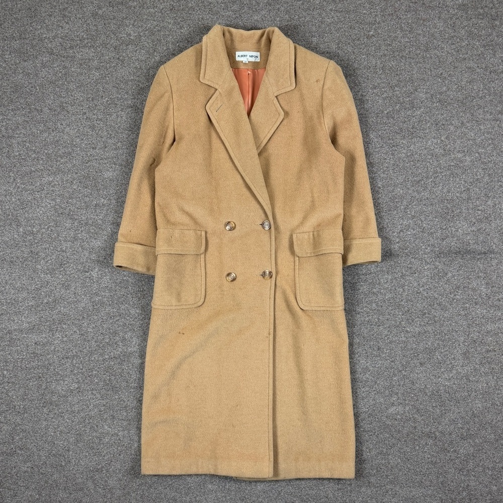 Vintage Albert Nipon Tan Camel Hair Double Breasted Long Overcoat Women’s 10 M/L